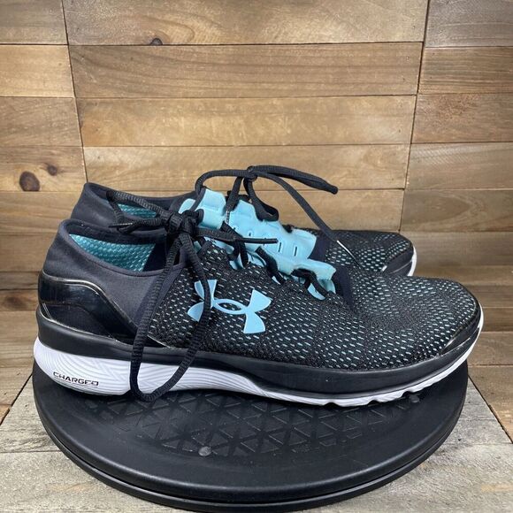 Under Armour Womens Size 11 Charged Running Shoes Black Blue 1266241-002 - Picture 1 of 10
